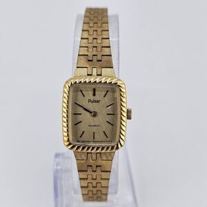 VTG Pulsar Watch Women 19MM Gold Tone Dial Gold Bracelet 6.5" Wrist New Battery